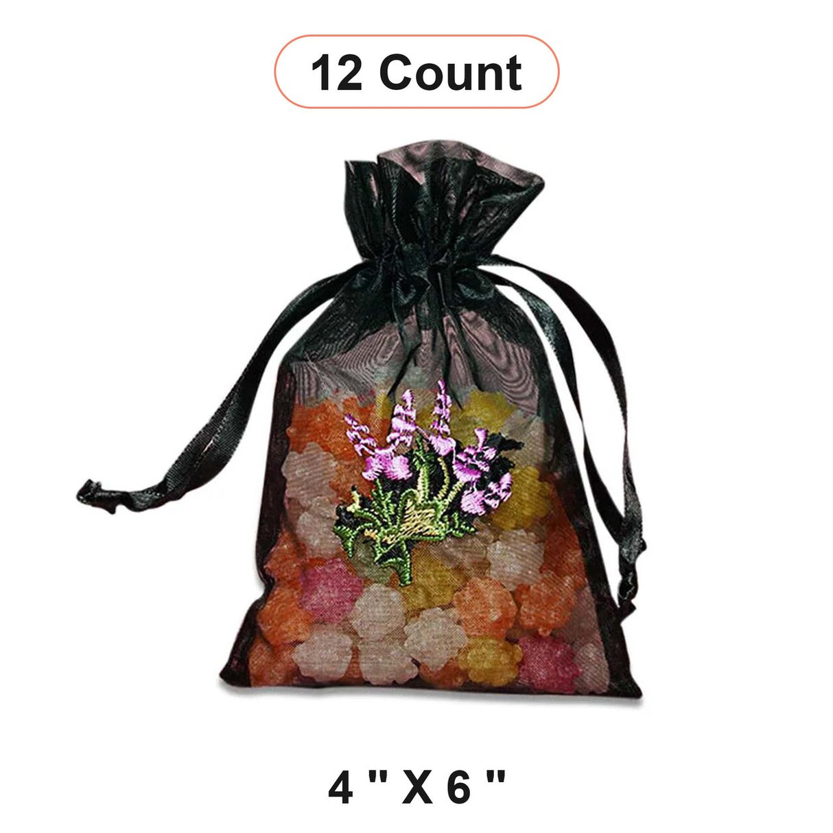 Lavender Flower Embroidered Organza Bags 4'' x 6'' for Favors