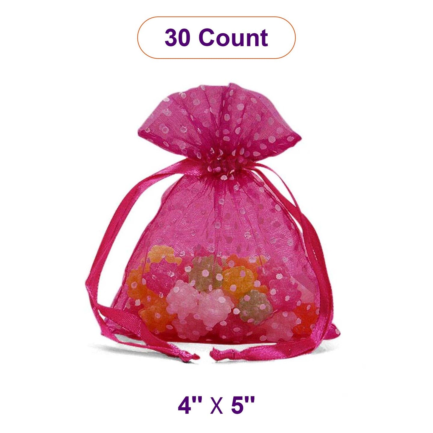 Polka Dot Organza Bags 4 '' x 5 '' Hot Pink Color 30 EACH / PACKAGE