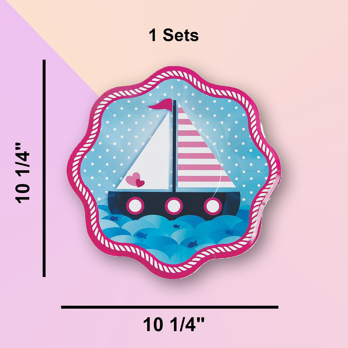 8 Ct. Pink Nautical Party Paper Dinner Plates Baby Shower & 1st Birthday Celebrations 10.5"