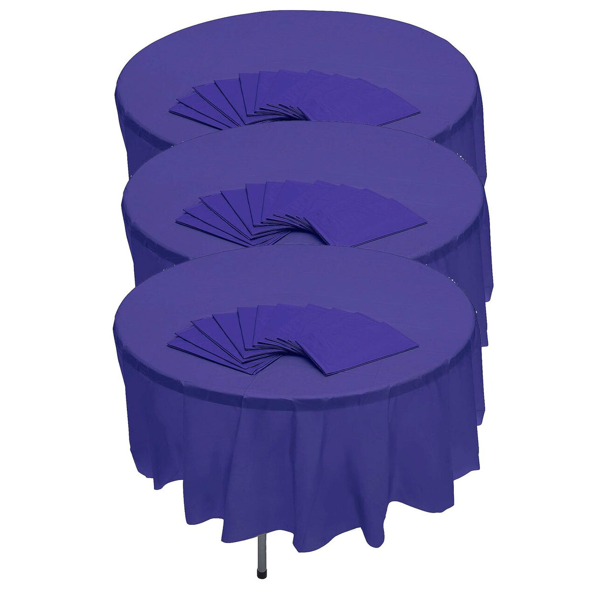 82" Bulk Pack of 12 Purple Banquet-Style Round Disposable Plastic Tablecloths
