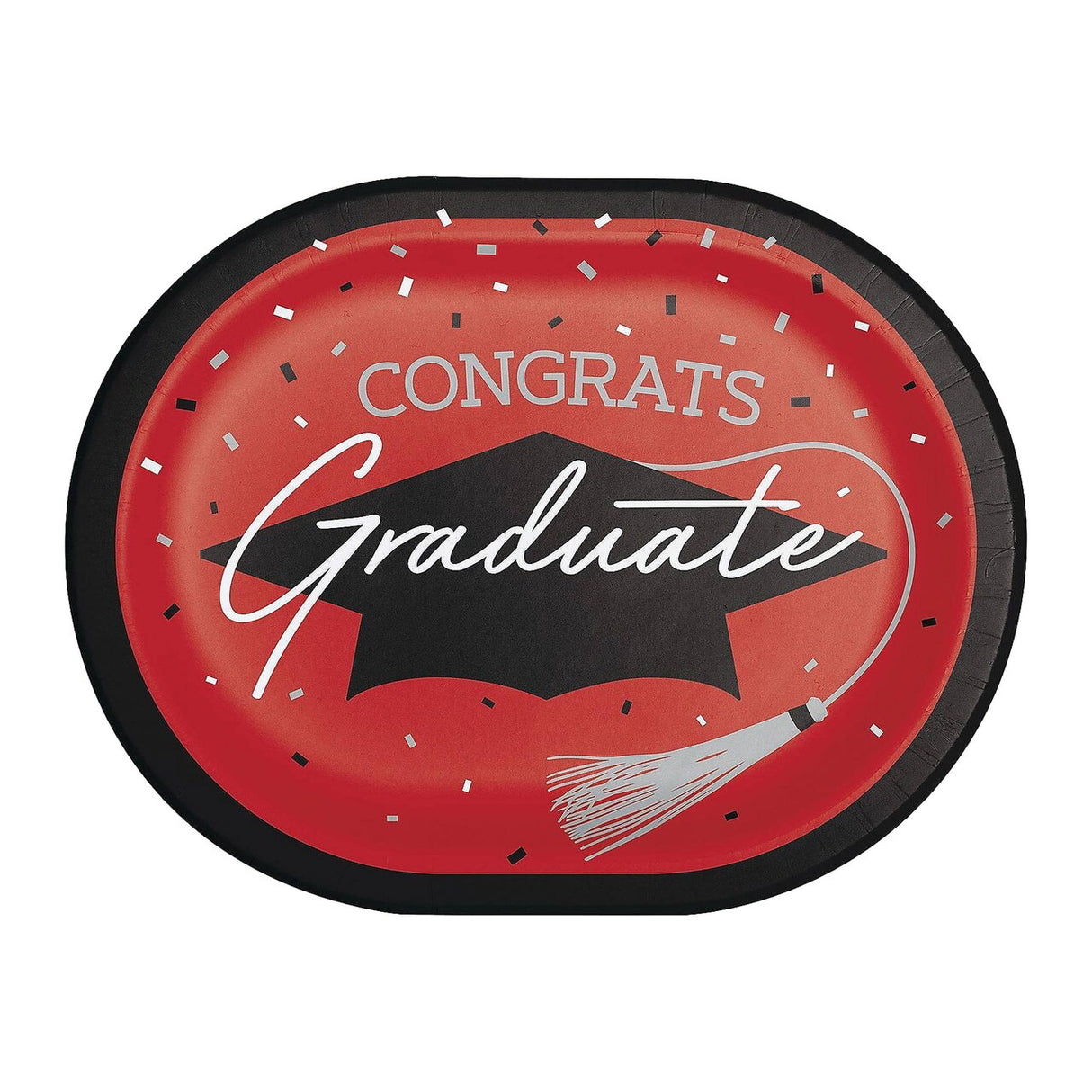Creative Converting School Spirit Red Graduation Oval Paper Platters – 24ct