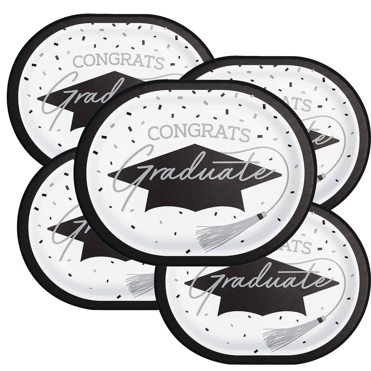 Creative Converting School Spirit White Graduation Oval Paper Platters – 24ct