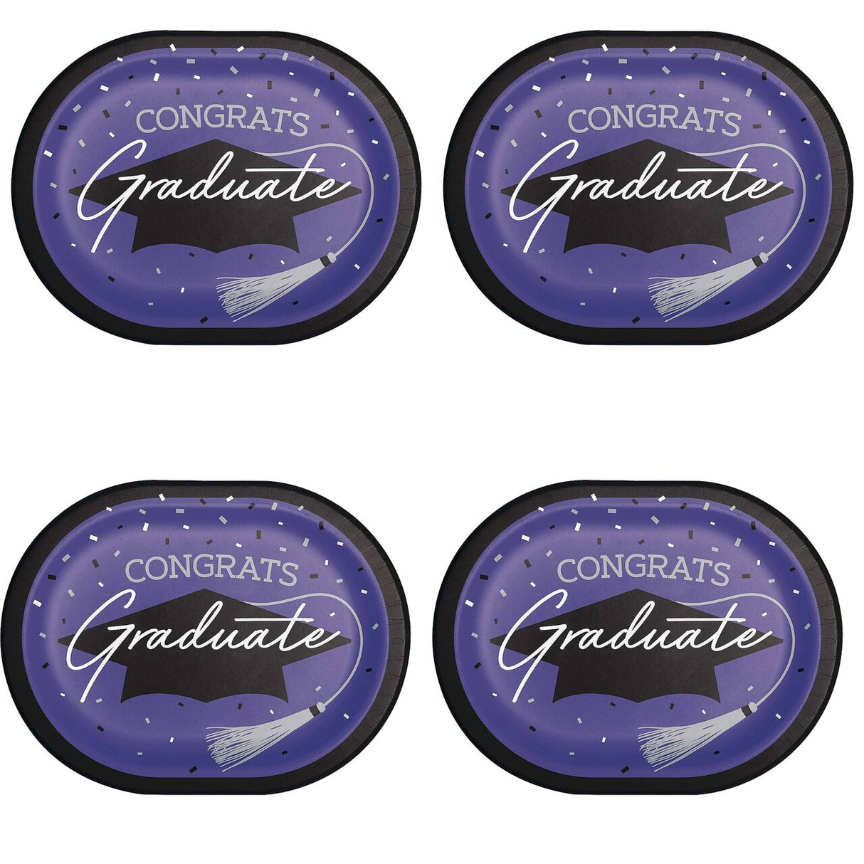 Creative Converting School Spirit Purple Graduation Oval Paper Platters – 24ct