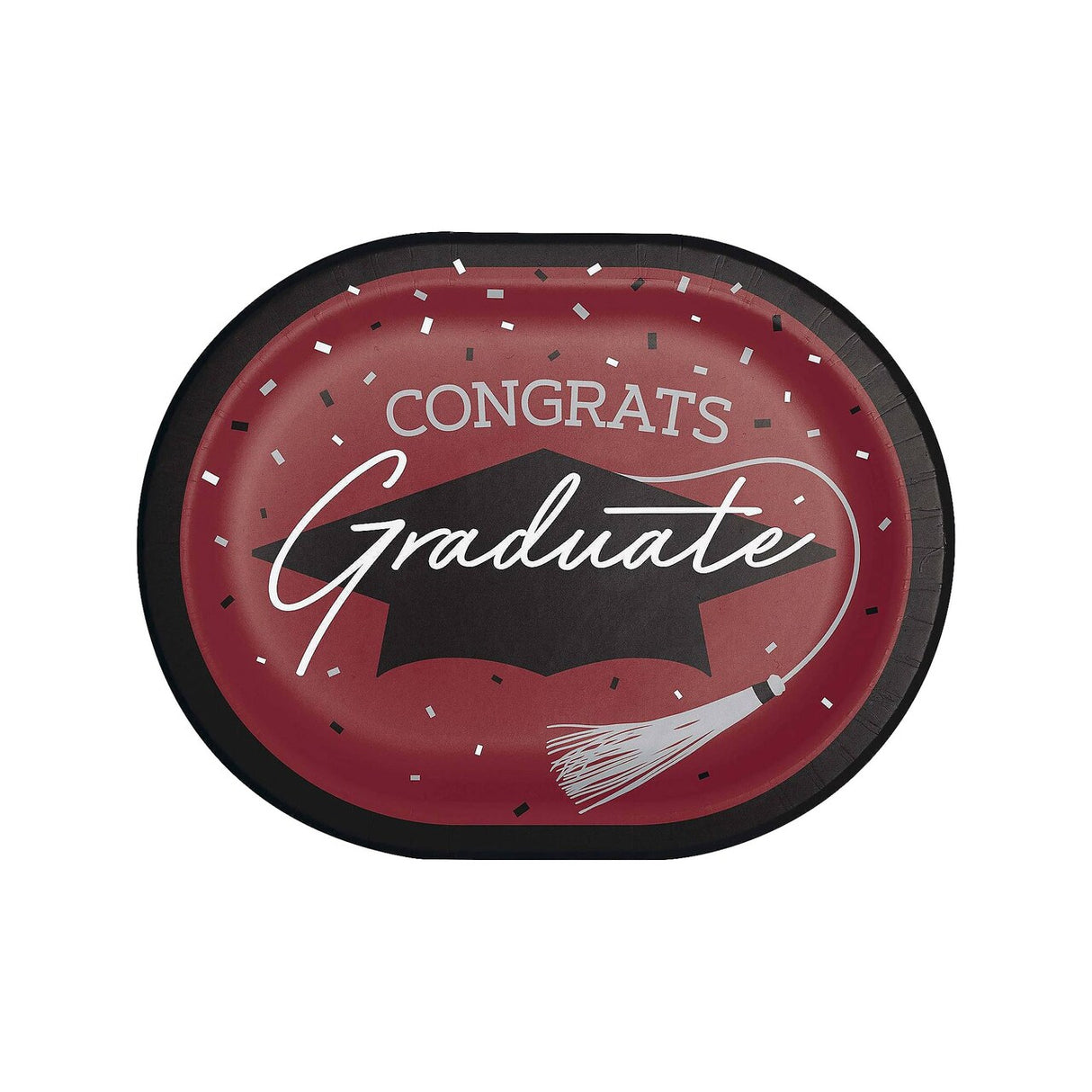 Creative Converting School Spirit Burgundy Graduation Oval Paper Platters – 24ct