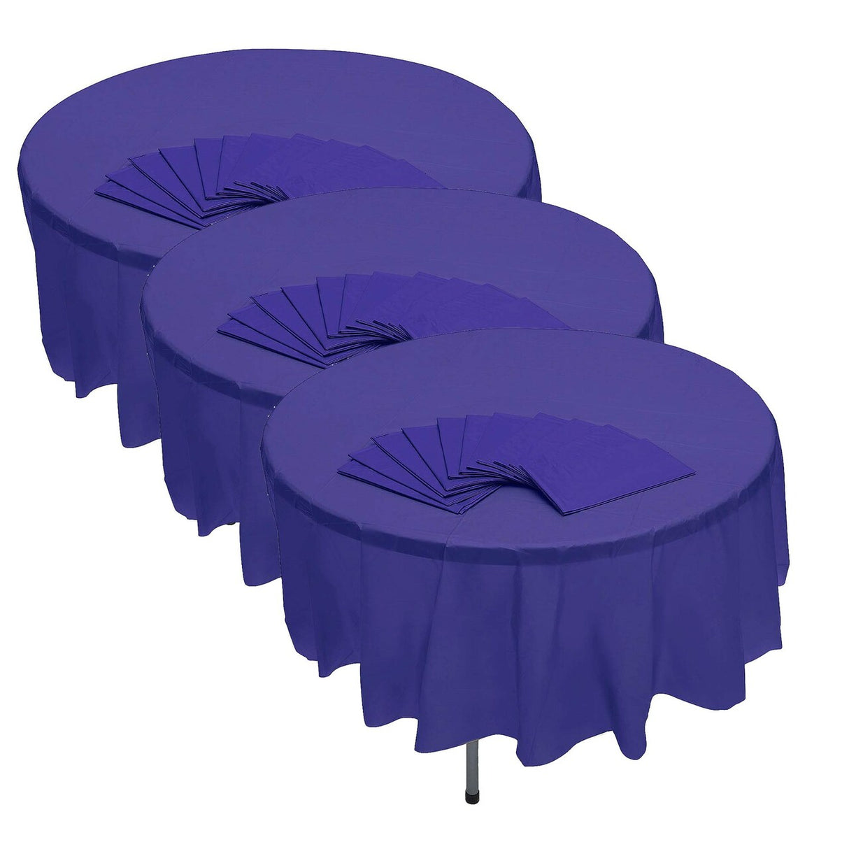 82" Bulk Pack of 12 Purple Banquet-Style Round Disposable Plastic Tablecloths