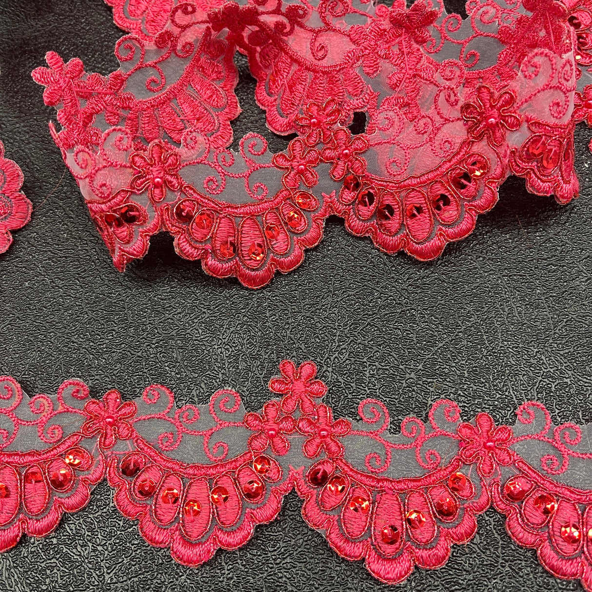 1 Yard Beaded & Corded Embroidered Lace Trim 2.5" Wide 100% Polyester Net Mesh for Special Occasion Dresses