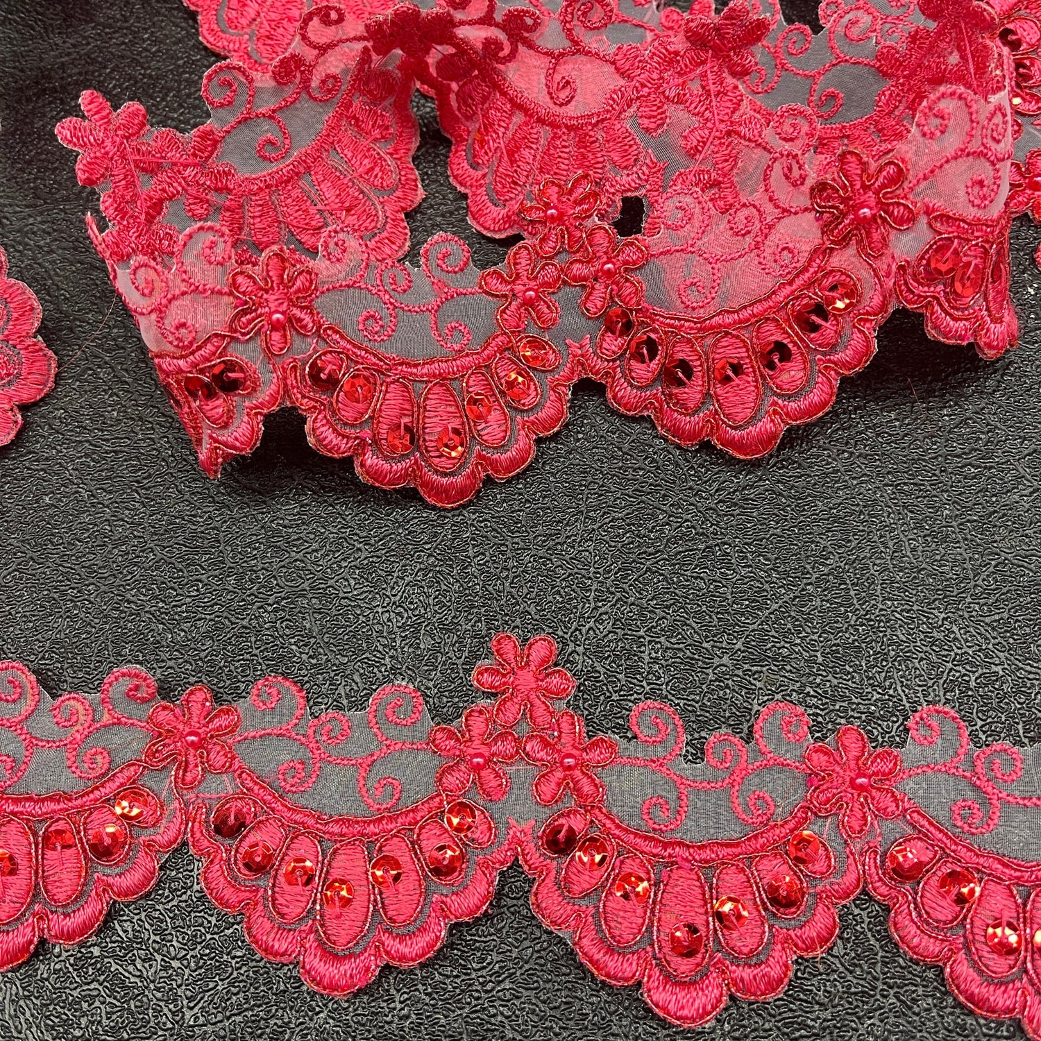 1 Yard Beaded & Corded Embroidered Lace Trim 2.5" Wide 100% Polyester Net Mesh for Special Occasion Dresses