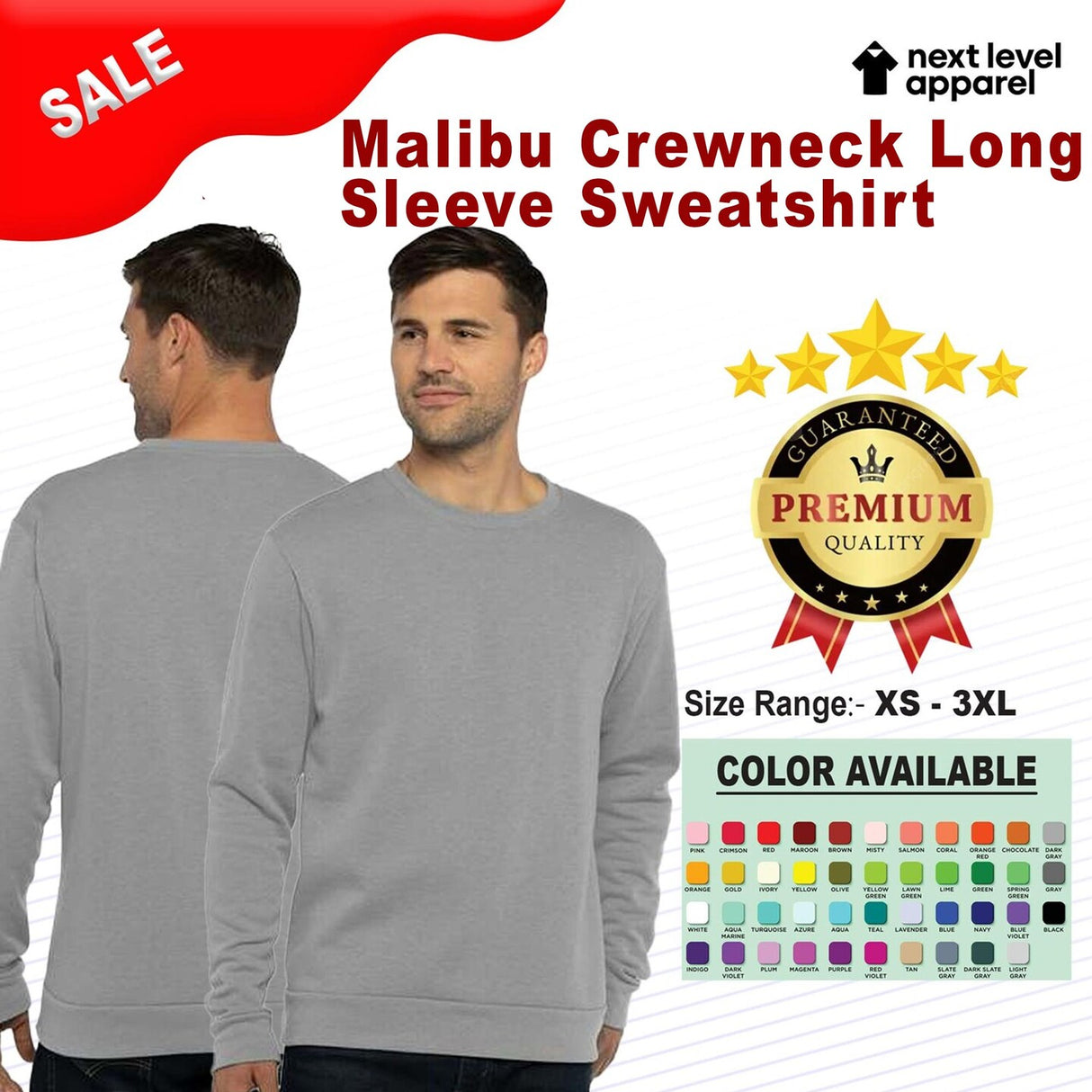 Next Level® Malibu Crewneck Long Sleeve Sweatshirt