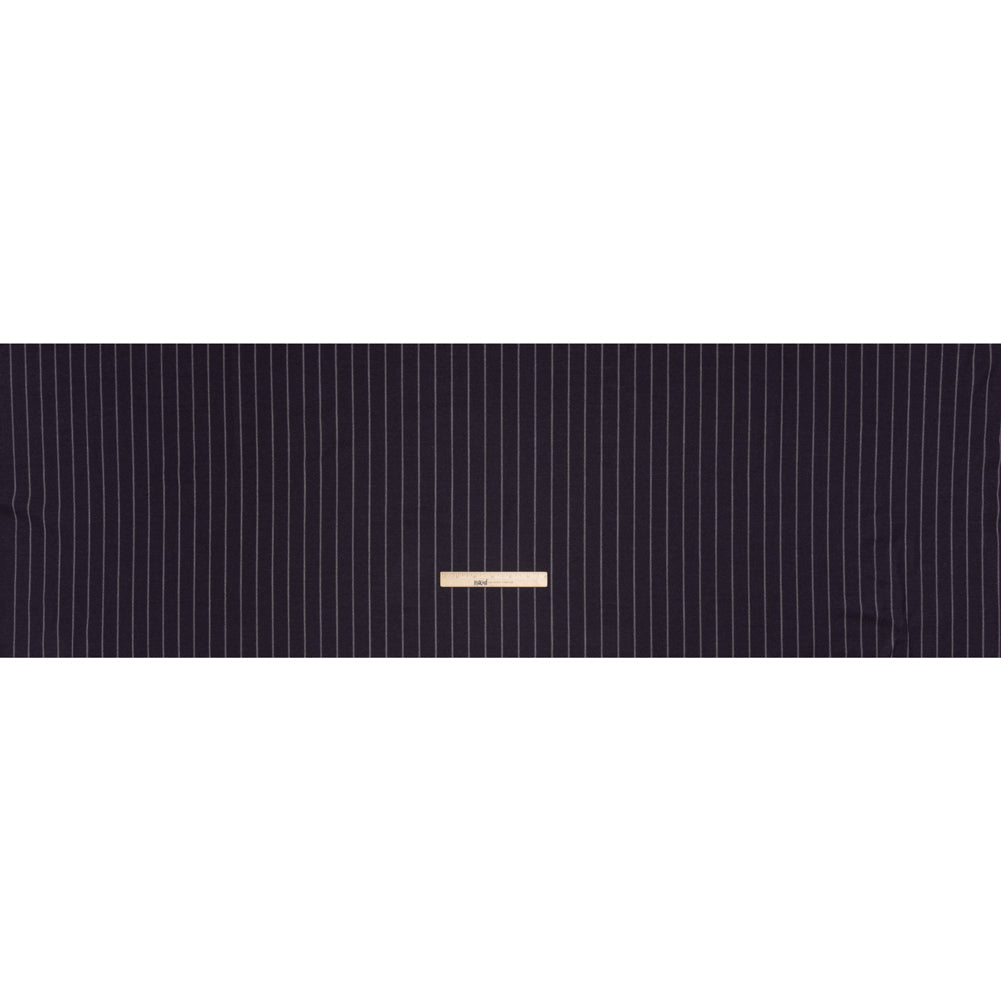 Stretch Virgin Wool Twill Suiting Made in Italy - Plum Purple and White Chalk Stripes