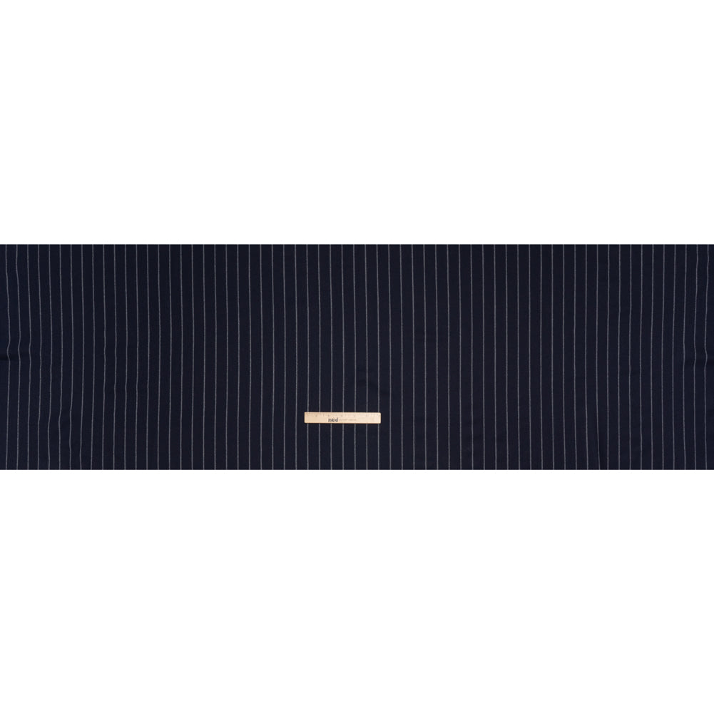 Stretch Virgin Wool Twill Suiting Made in Italy - Navy Blue and White Chalk Stripes