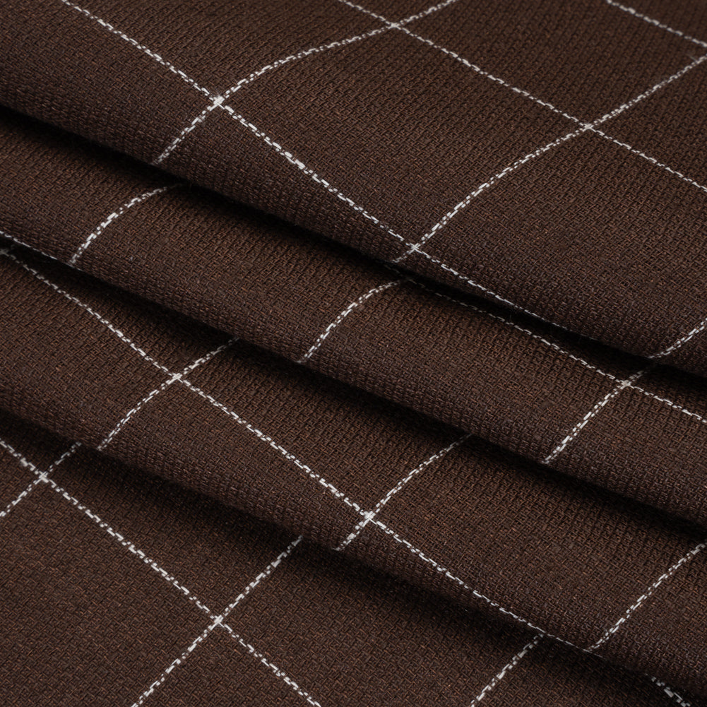 Linen Twill - Chocolate Brown and White Windowpane Check
