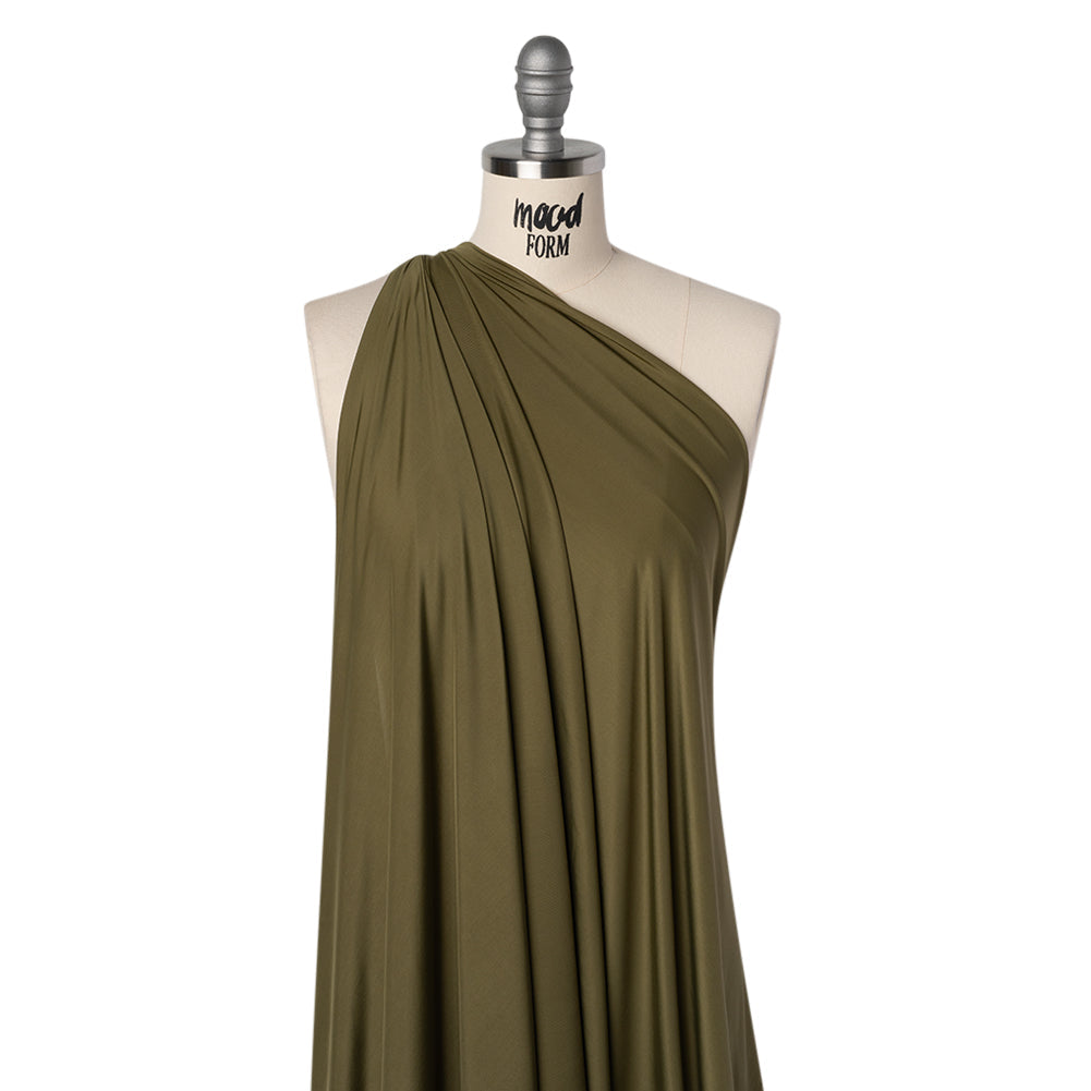 Stretch Polyester Jersey - Olive Green - Famous Australian Designer Deadstock
