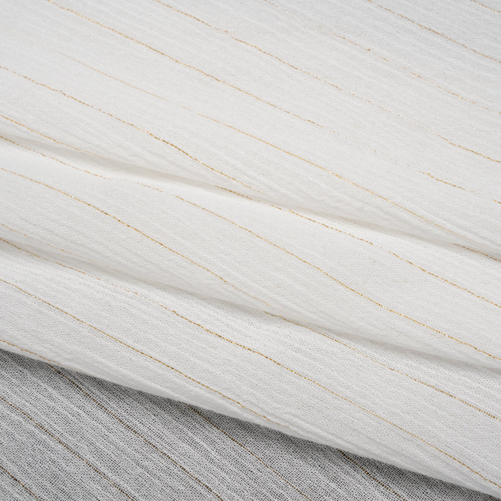 Crinkled Cotton Gauzy Woven with Metallic Pinstripes - White and Gold - Famous Australian Famous Australian Designer Deadstock