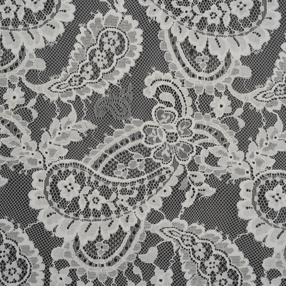 Cotton Blend Re-Embroidered Lace - Cream Floral Paisley - Famous Australian Designer Deadstock