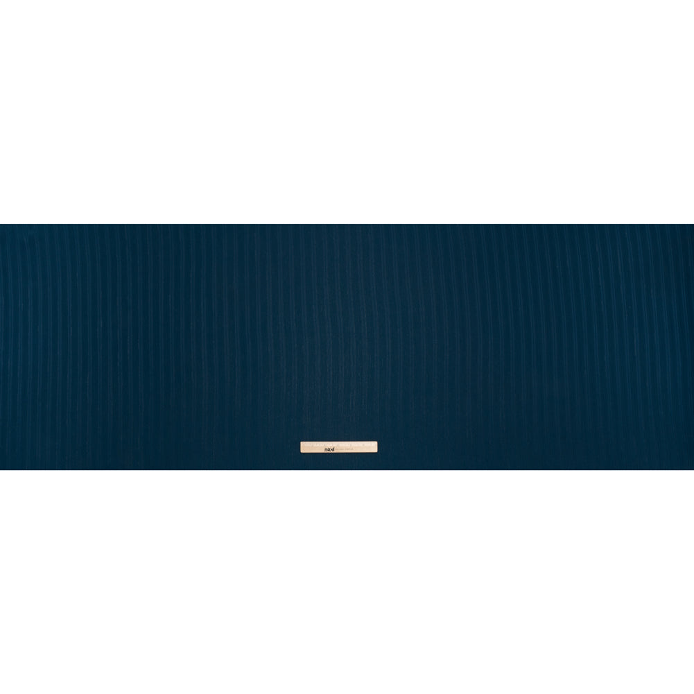 Polyester Dobby Plisse - Navy Blue Satin Stripes - Designer Deadstock