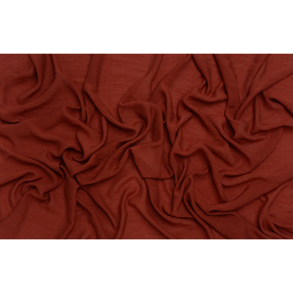Textured Polyester and Rayon Gauzy Woven - Brick Red - Designer Deadstock