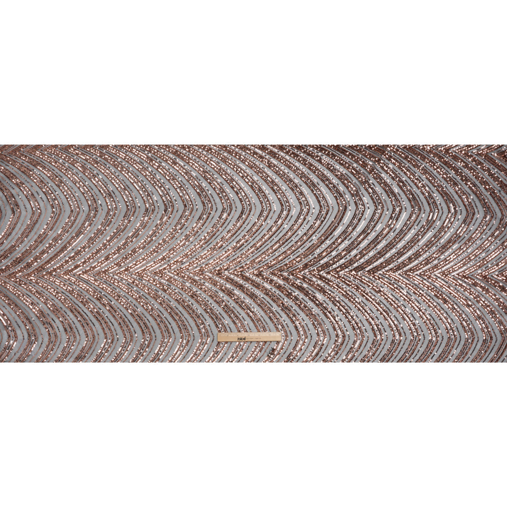 Sequined Polyester Tulle - Rose Gold Art Deco Arches on Black - Designer Deadstock
