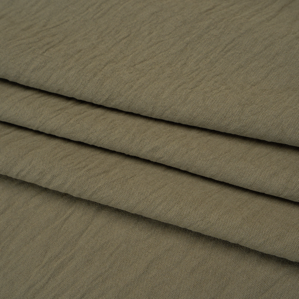 Crinkled Stretch Polyester Woven - Dusty Olive Green - Designer Deadstock
