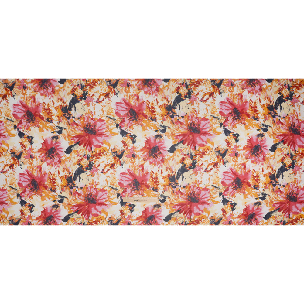 Polyester Chiffon Print - Goldenrod, Pink and Navy Painterly Florals - Designer Deadstock