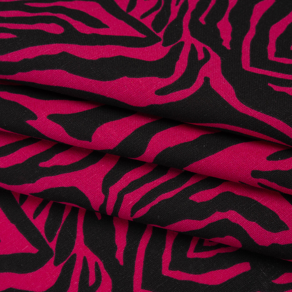 Polyester and Linen Canvas Print - Fuchsia and Black Tiger Stripes - Designer Deadstock