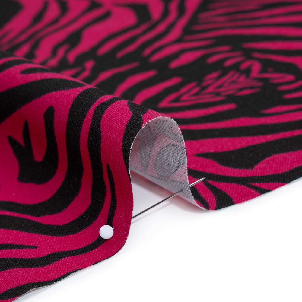 Polyester and Linen Canvas Print - Fuchsia and Black Tiger Stripes - Designer Deadstock