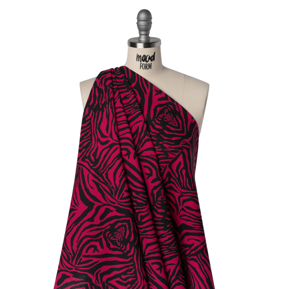 Polyester and Linen Canvas Print - Fuchsia and Black Tiger Stripes - Designer Deadstock