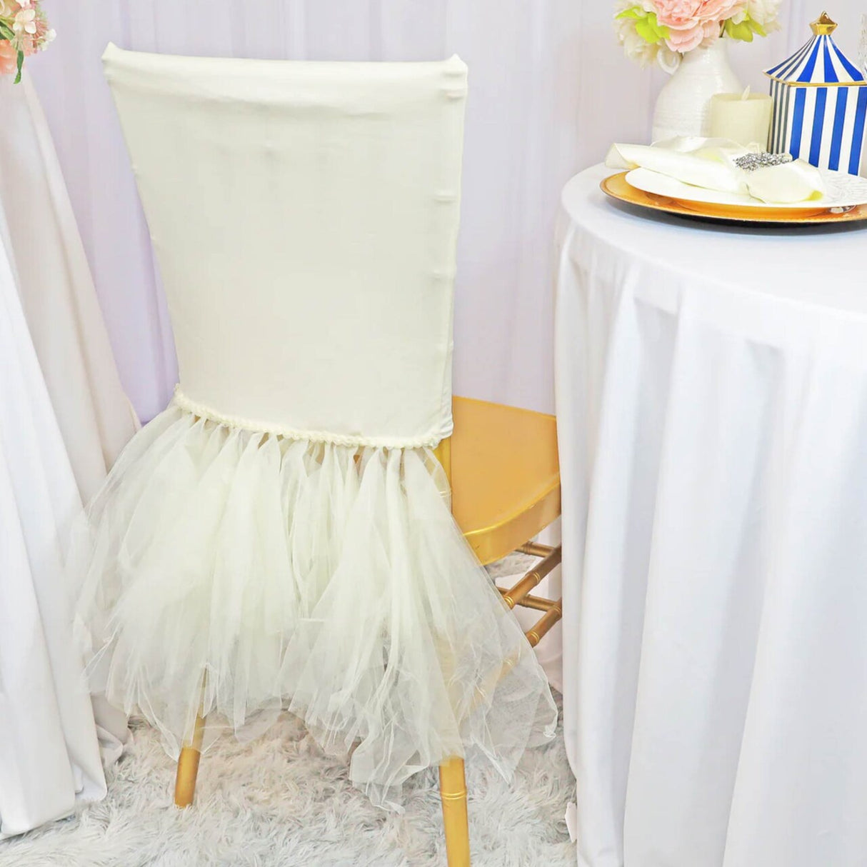 1 Piece Ivory Stretch Spandex Chair Cover for Chiavari Elegant Flared Skirt