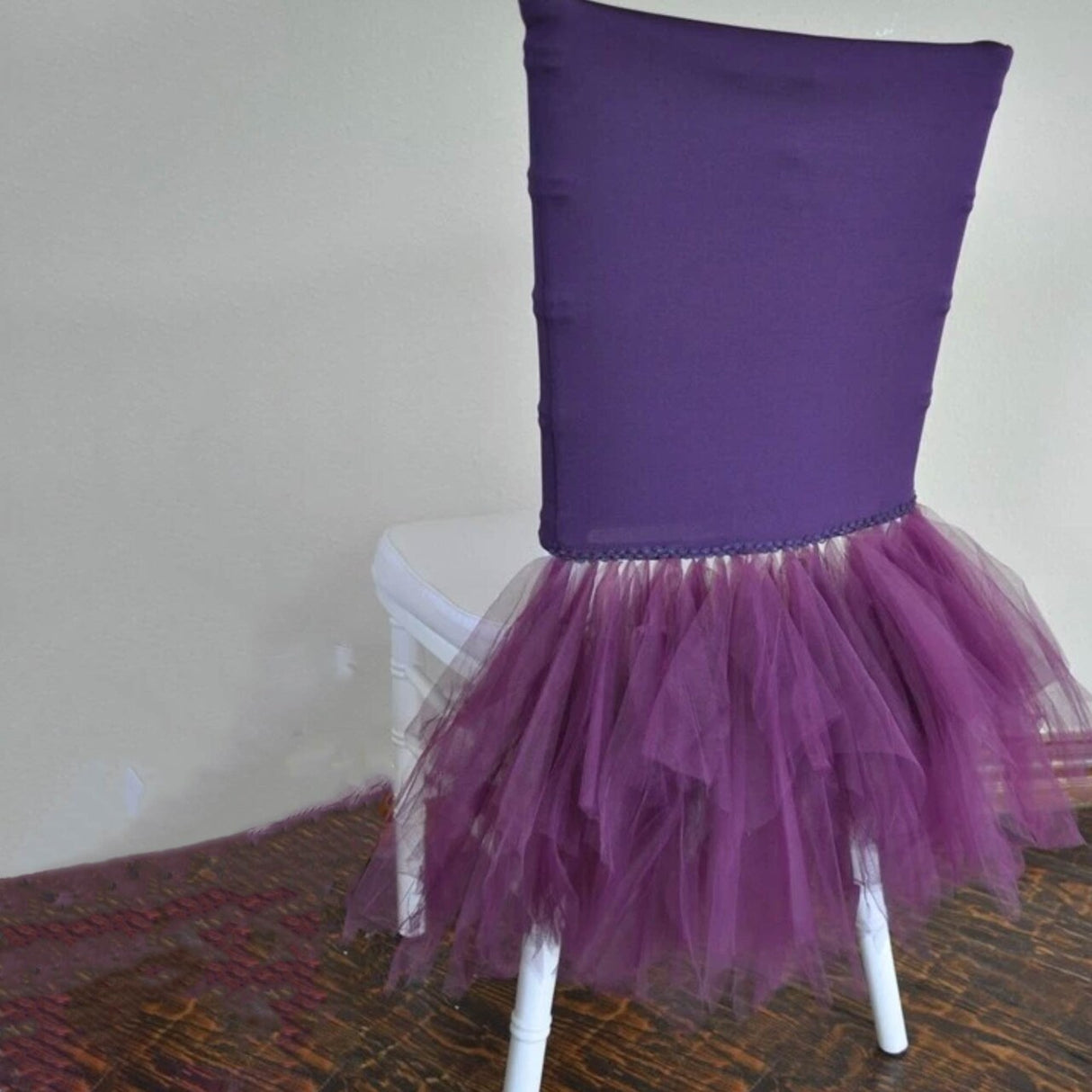 1 Piece Eggplant Stretch Spandex Chiavari Chair Cover with Graceful Ballerina Skirt