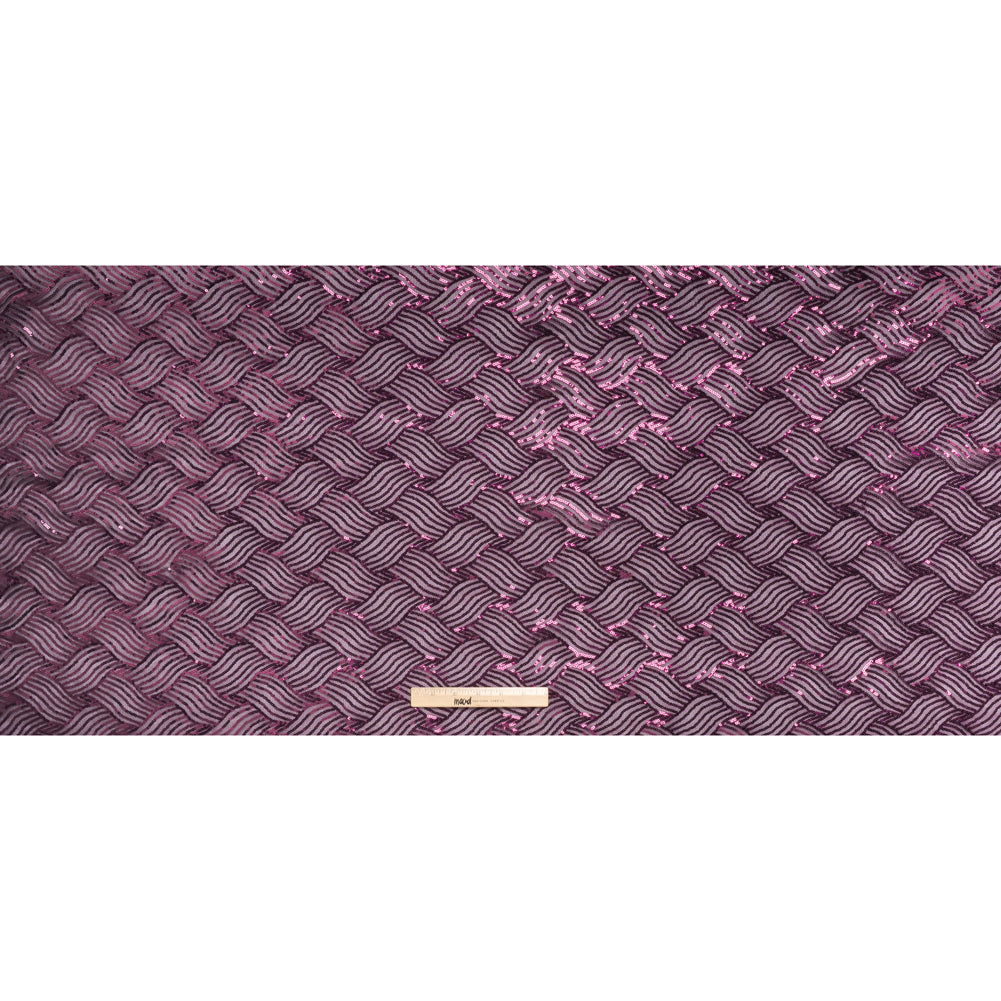 Stretch Polyester Mesh with Sequins - Plum Purple Wavey Weave - Designer Deadstock