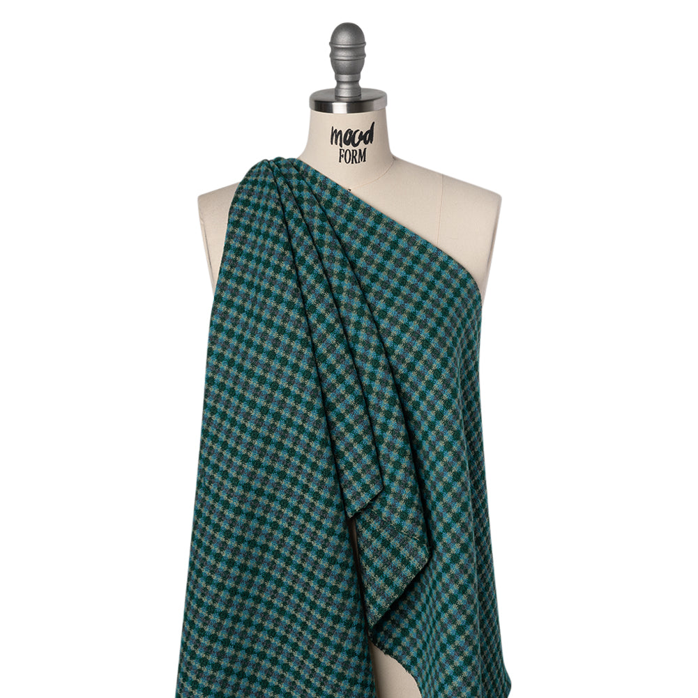 Wool Blend Tweedy Twill - Cerulean Blue, Olive and Dark Green Diamonds