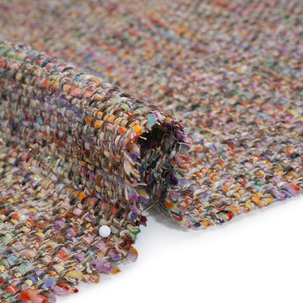 Polyester Tweed Woven - Rainbow and Metallic Gold Mottle