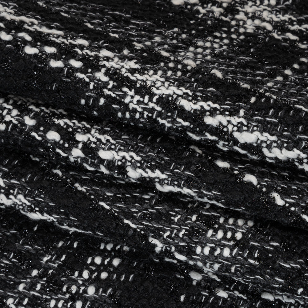 Metallic Polyester and Cotton Twill Tweed - Black and White Plaid