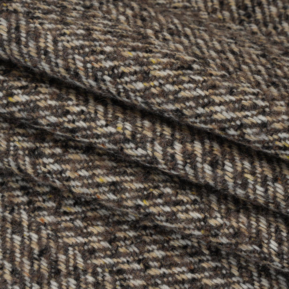 Polyester and Wool Blend Tweed - Tan, Beige and Black Herringbone