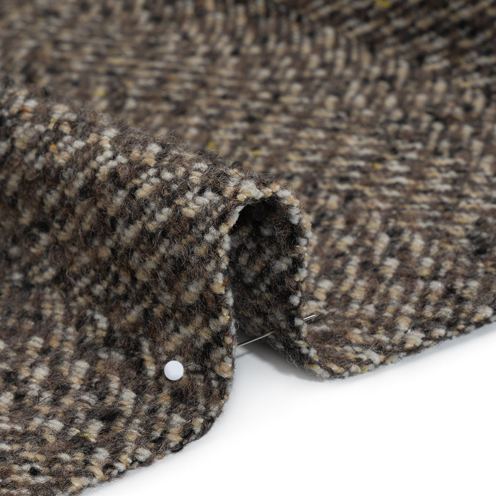 Polyester and Wool Blend Tweed - Tan, Beige and Black Herringbone