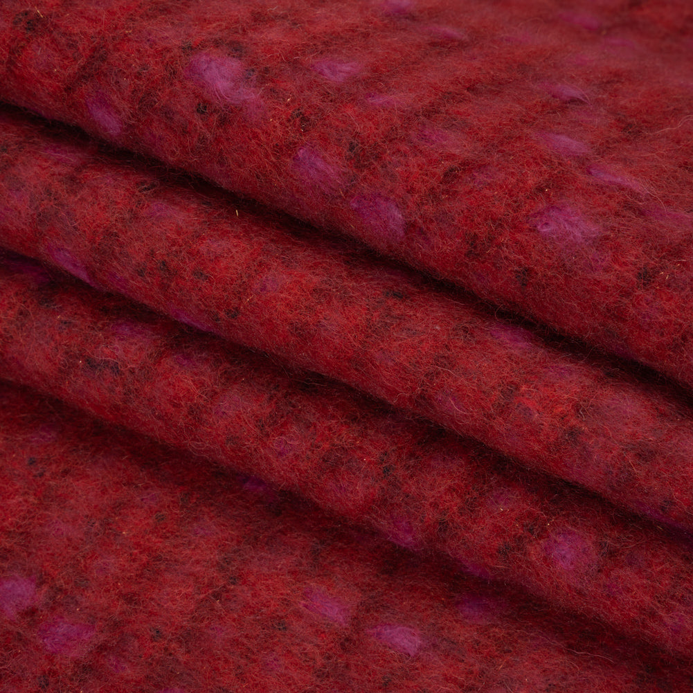Brushed Wool Blend Tweed - Red, Burgundy and Fuchsia Plaid