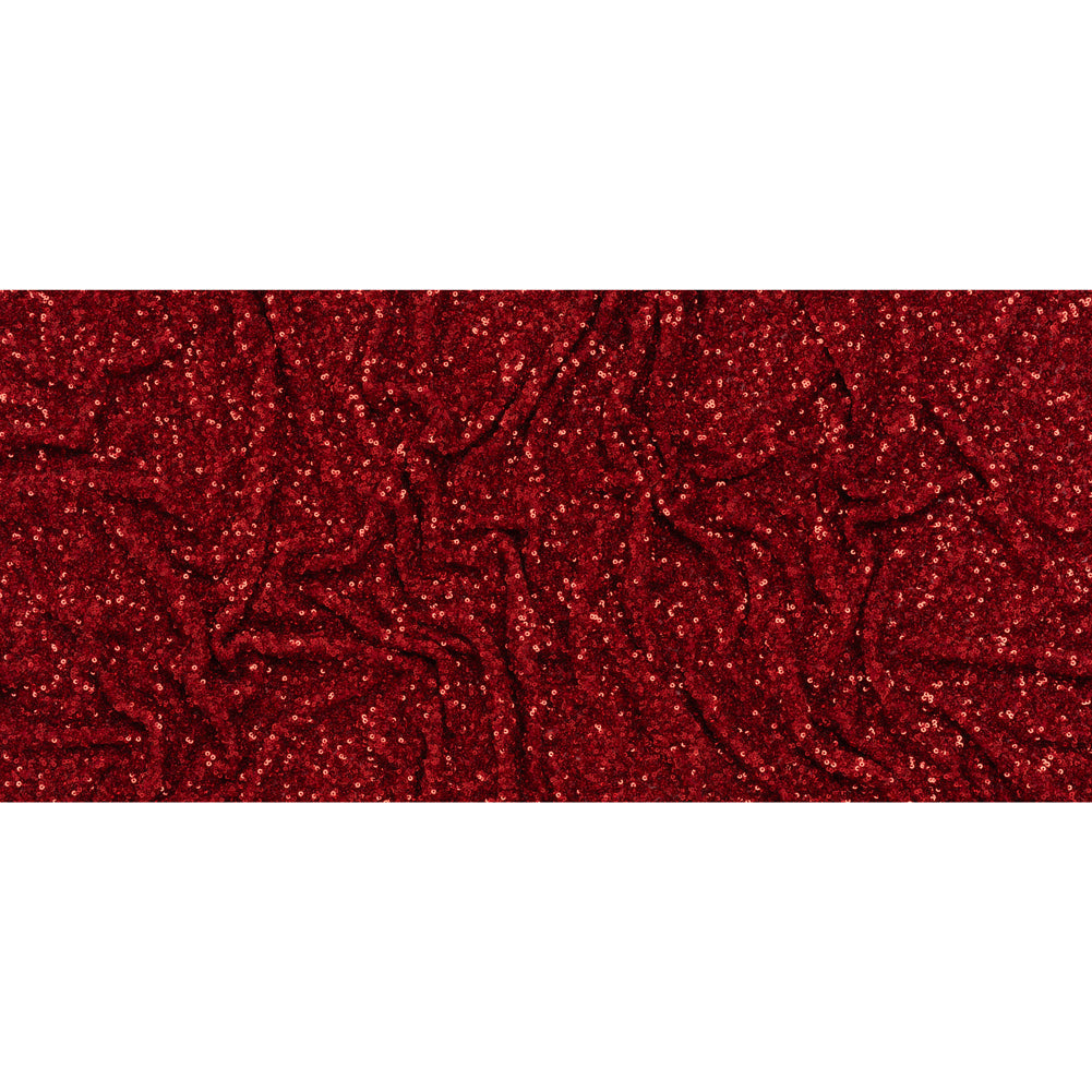 Recycled Polyester All-Over Circular Baby Sequins on Stretch Mesh - Red - Divine Collection