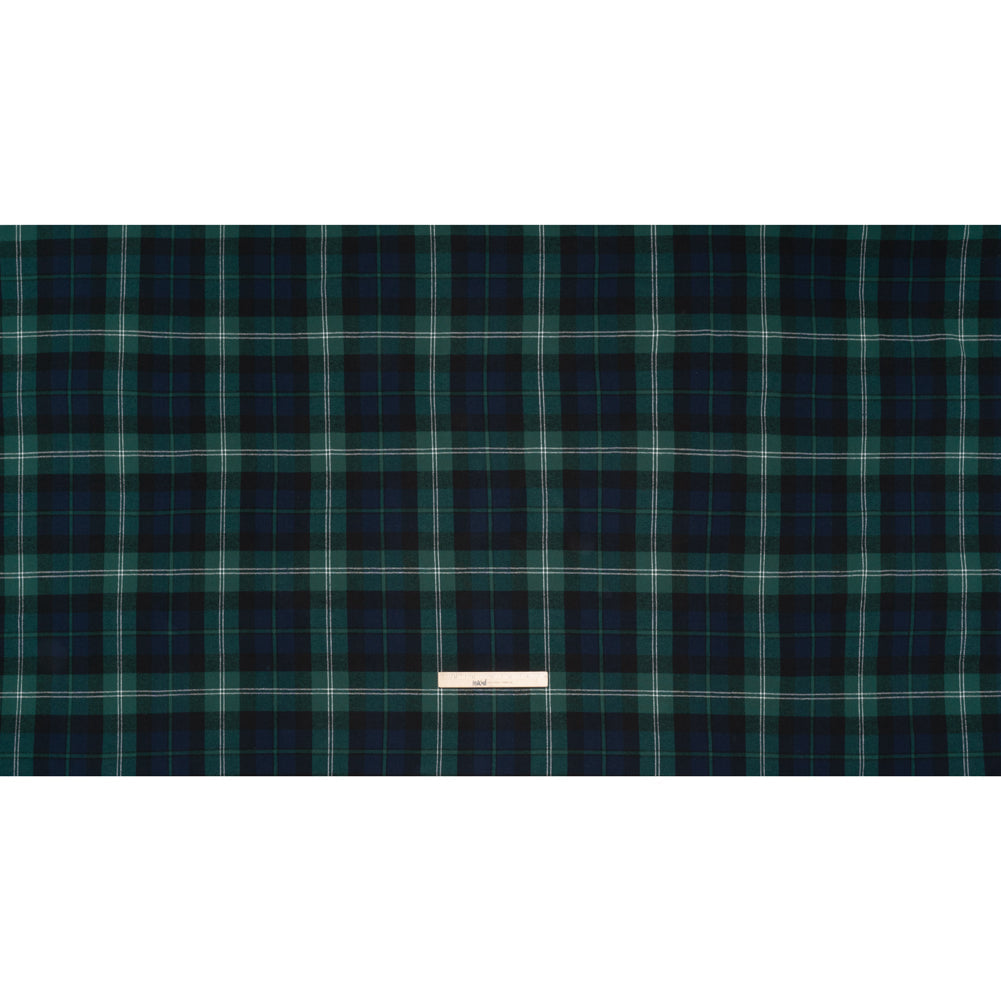 Yarn-Dyed Cotton Twill Flannel - Green, Black and Blue Black Watch Plaid