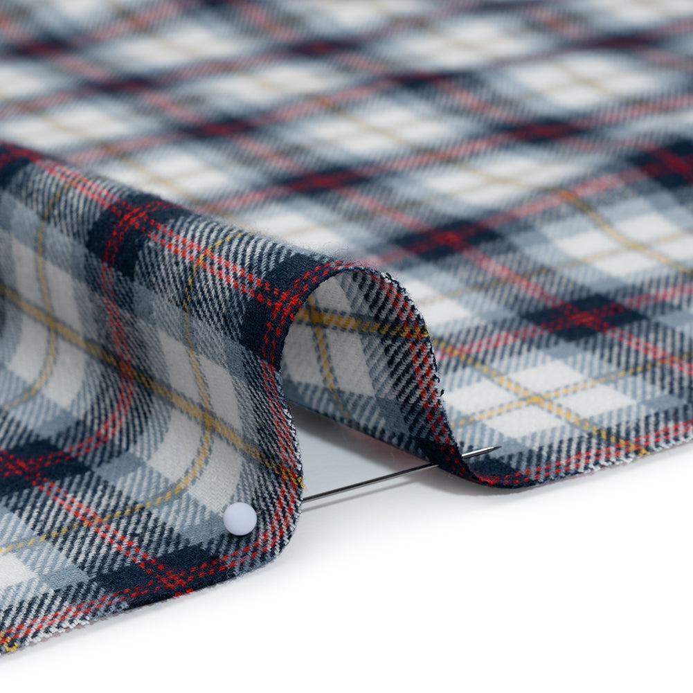 Yarn-Dyed Cotton Twill Flannel - Blue, Red and White Plaid