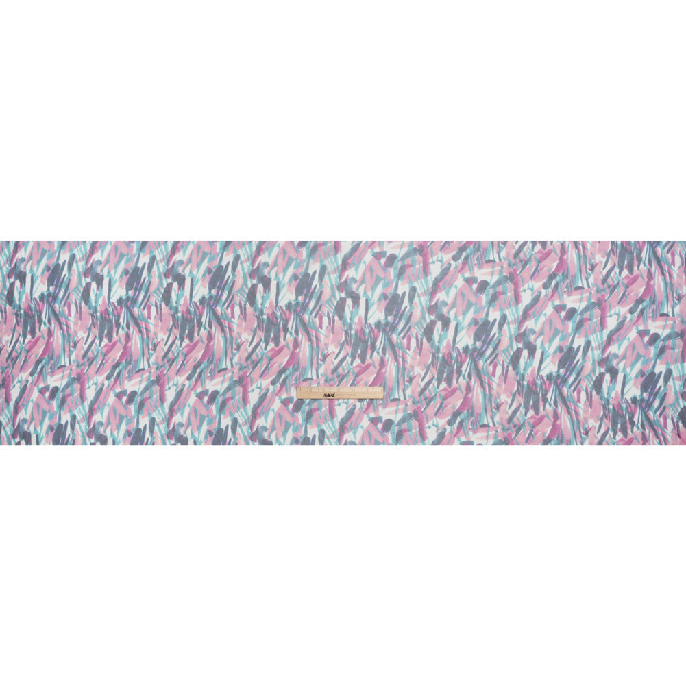 Crinkled Silk Chiffon Print - Pink, Navy, and Teal Abstract - Deadstock