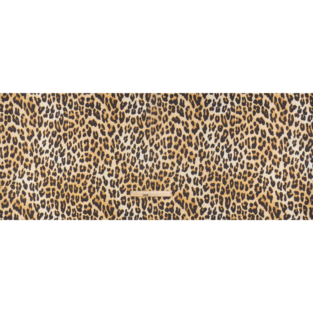 Metallic Silk Lame Print - Beige and Dark Brown Leopard Spots - Deadstock