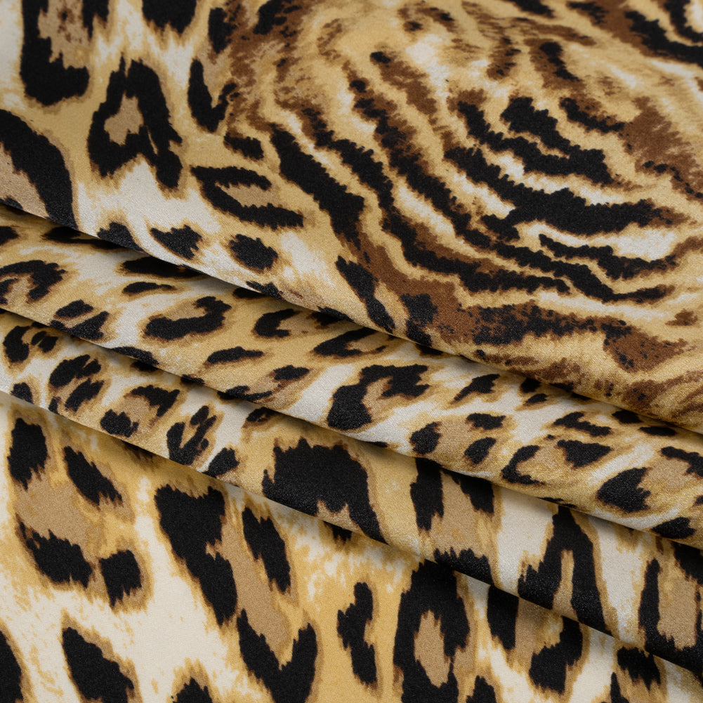 Silk Charmeuse Print - Beige, Brown and Black Leopard Spots - Deadstock