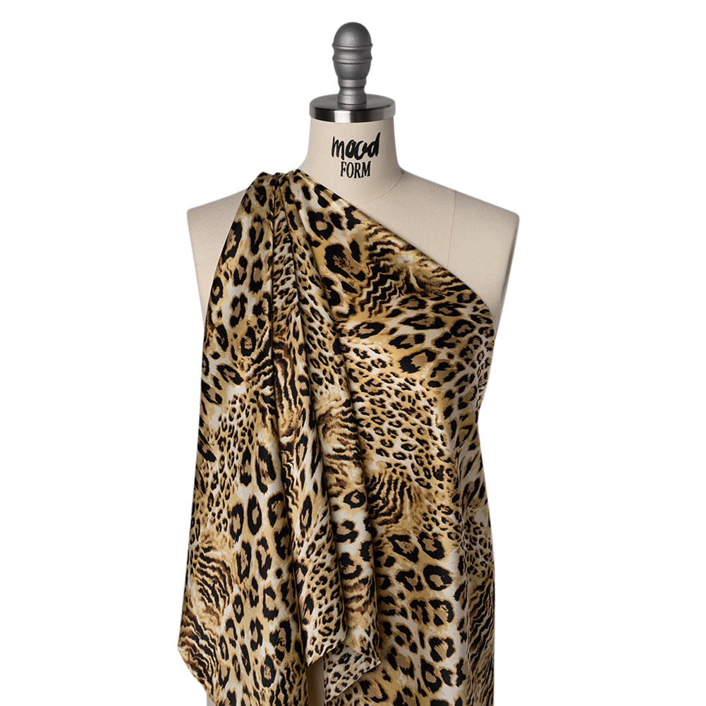 Silk Charmeuse Print - Beige, Brown and Black Leopard Spots - Deadstock
