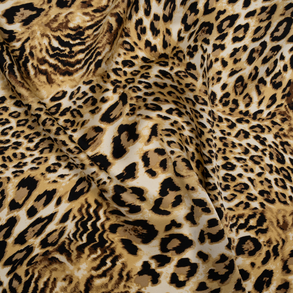 Silk Charmeuse Print - Beige, Brown and Black Leopard Spots - Deadstock