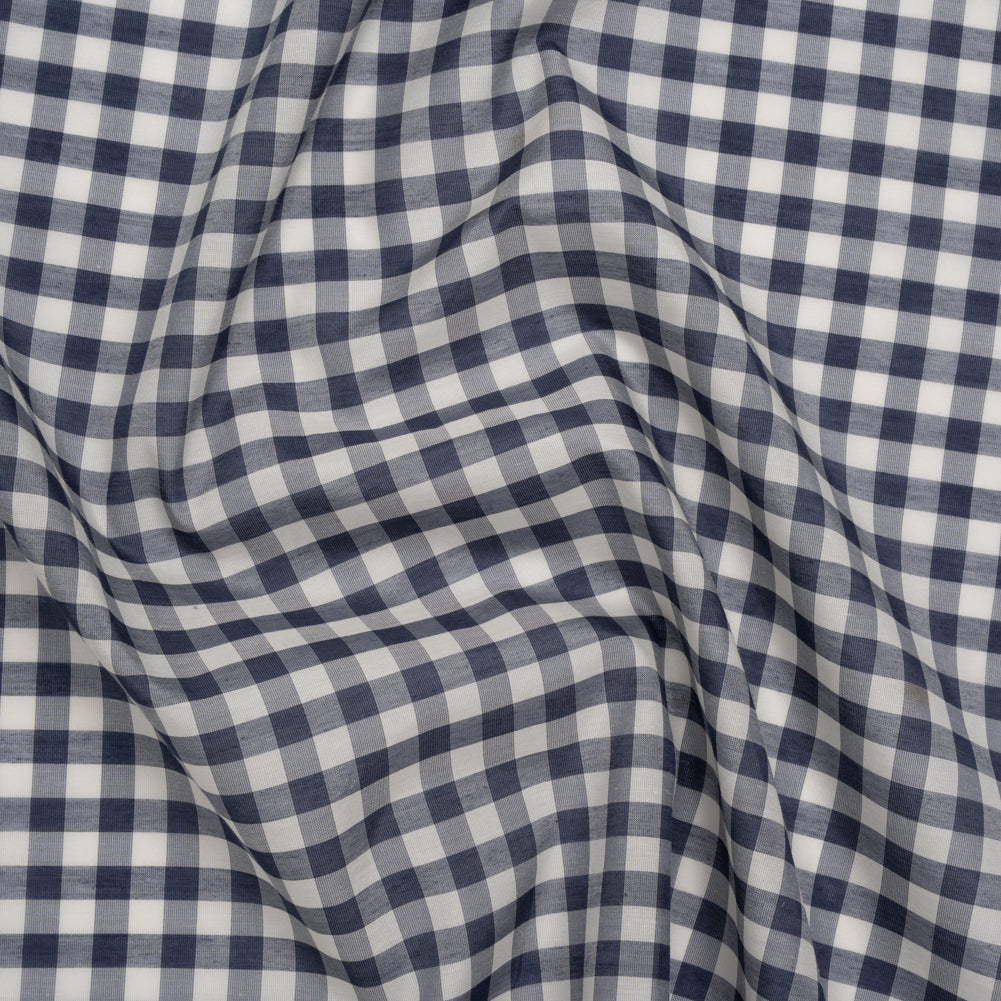 Silk and Cotton Voile - Dark Blue and White Gingham - Deadstock