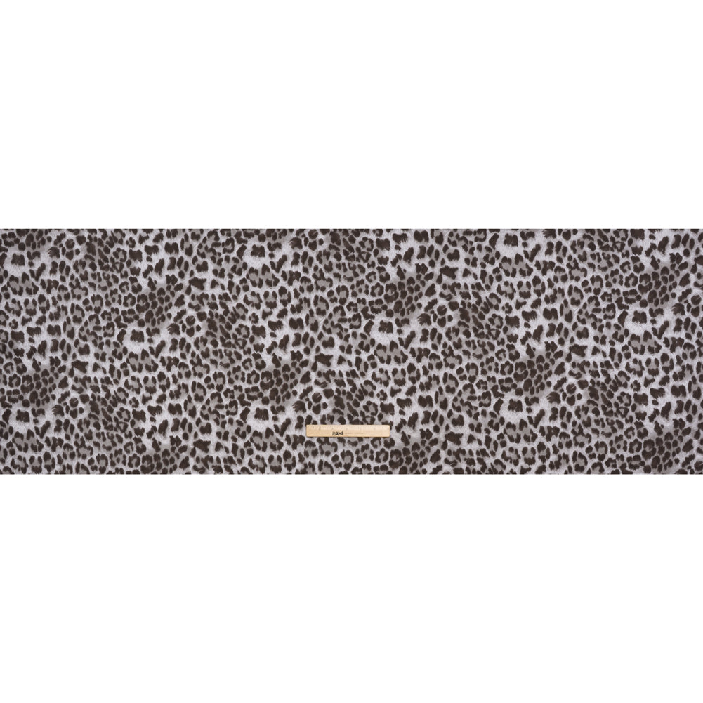 Stretch Cotton Twill - Dark Brown and Gray Leopard Fur - Designer Deadstock