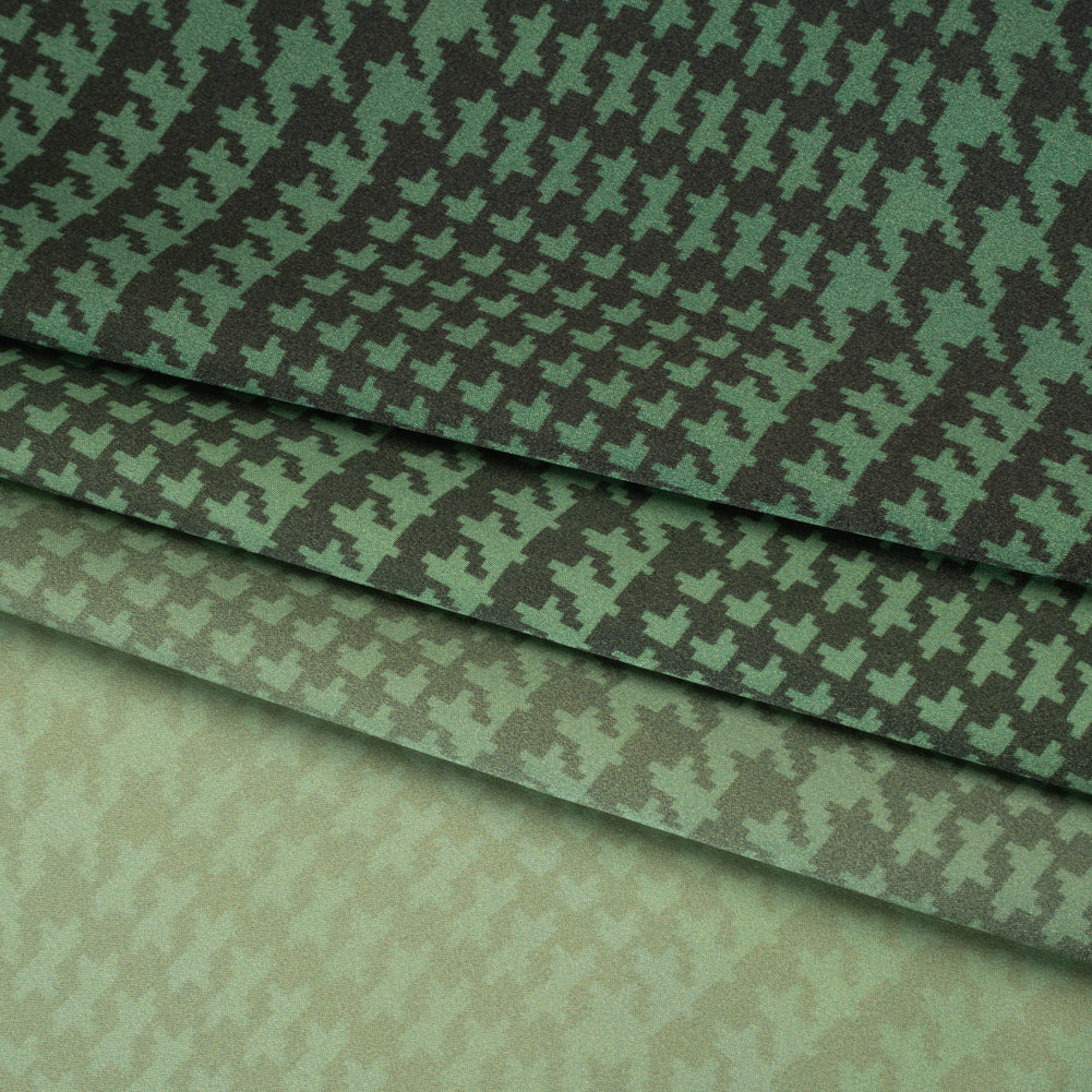 Silk Charmeuse Print 16MM, Made in Italy - Sage, Forest Green and Black Glen Check Ombre