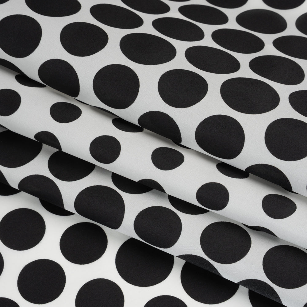 Heavy Silk Satin-Faced Organza, Made in Italy - Black and White Polka Dot Gradients