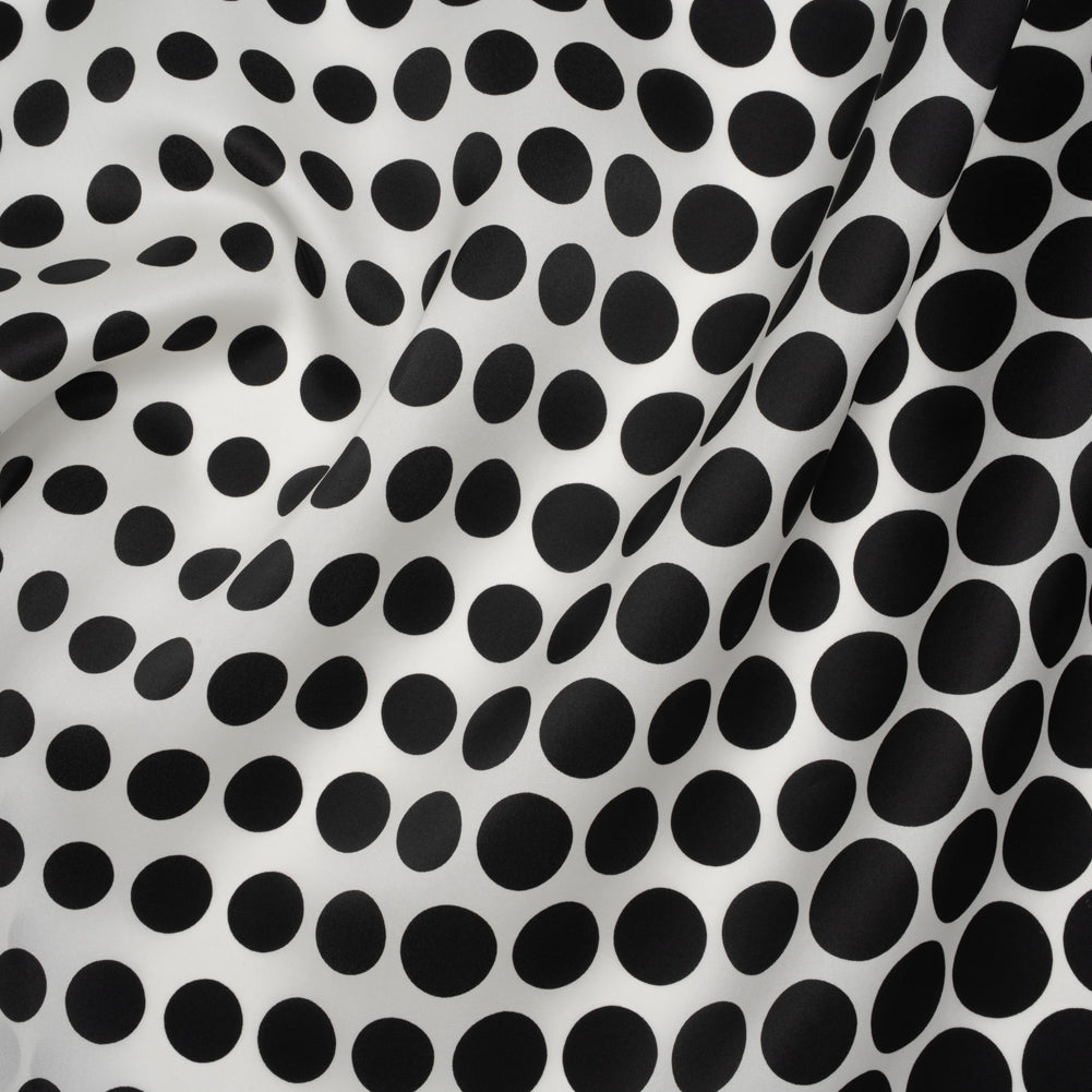 Heavy Silk Satin-Faced Organza, Made in Italy - Black and White Polka Dot Gradients
