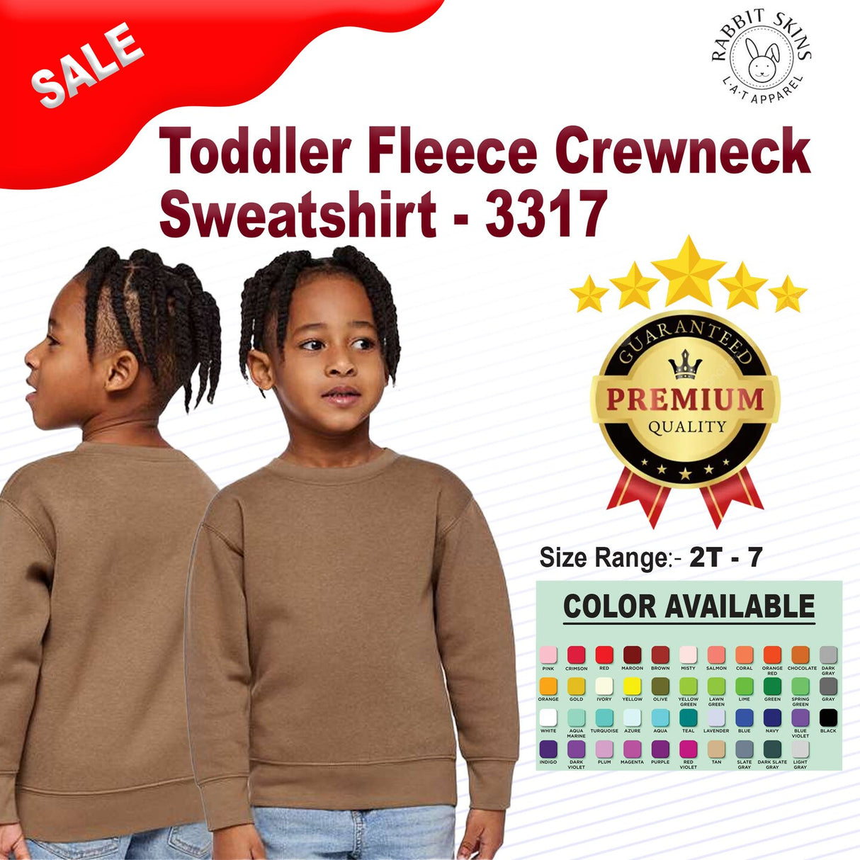 RADYAN® Toddler Fleece Crewneck Long Sleeve Sweatshirt - 3317