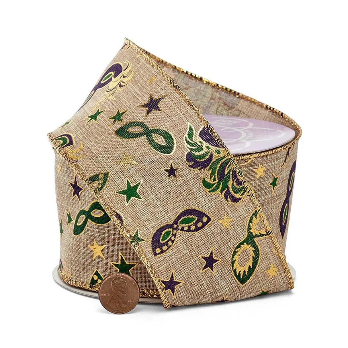 Mardi Gras Mask Wired Ribbon 2.5" x 10 Yards